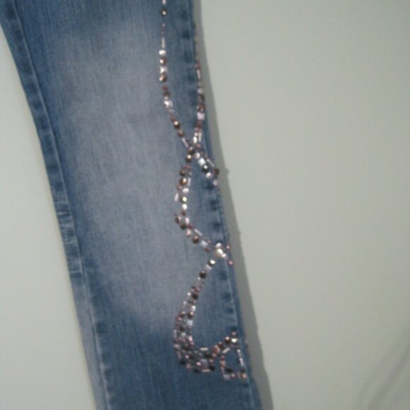 YOUNIQUE Women's Jr Size 5 Embellished Low Rise Y2K Vtg Flare Bootcut Blue Jeans - Picture 3 of 8